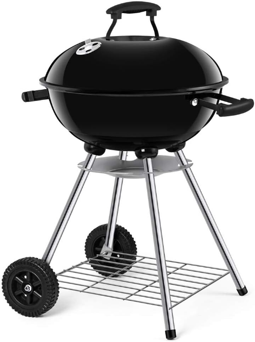 Premium 18 Inch Charcoal Grill for Outdoor Cooking Barbecue Camping BBQ Coal Kettle Grill Tailgating Portable Heavy Duty Round with Thickened Grilling Bowl Wheels for Small Patio Backyard