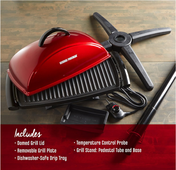 12-Serving Indoor/Outdoor Rectangular Electric Grill, Red, GFO201R
