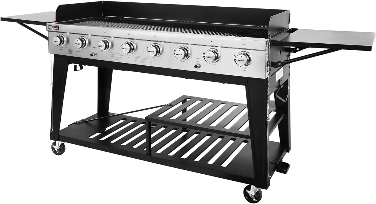 8-Burner Gas Grill, 104,000 BTU Liquid Propane Grill, Independently Controlled Dual Systems, Outdoor Party or Backyard BBQ, Black