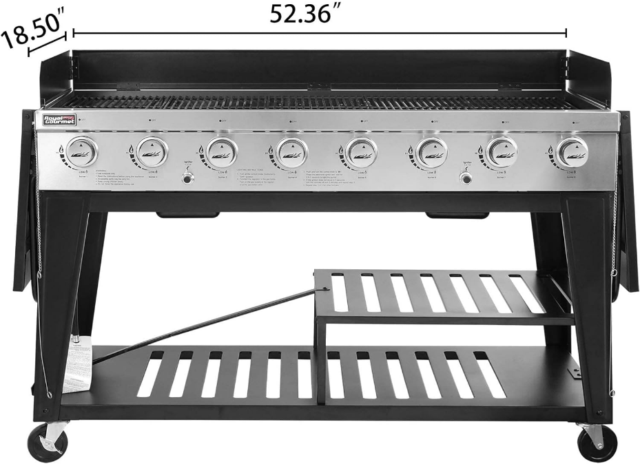 8-Burner Gas Grill, 104,000 BTU Liquid Propane Grill, Independently Controlled Dual Systems, Outdoor Party or Backyard BBQ, Black