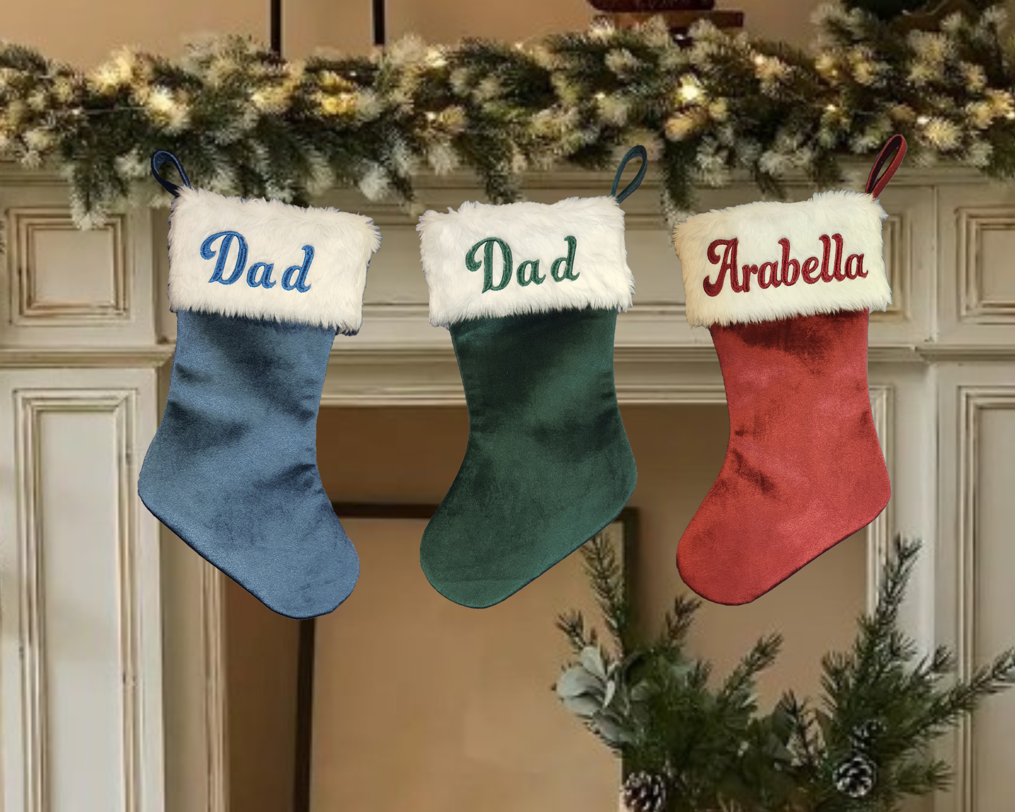 Personalised Christmas Stocking, Red Blue and Green