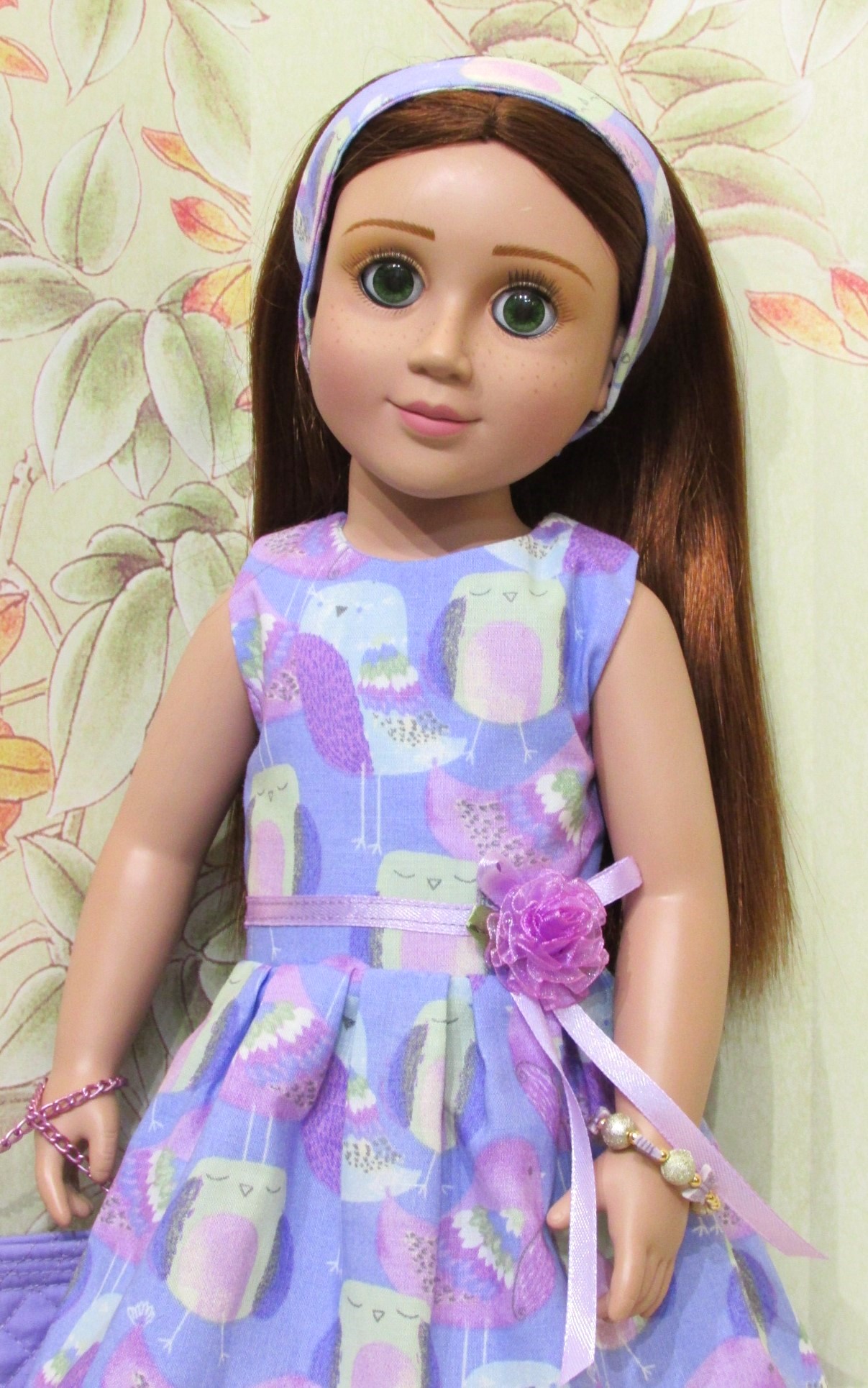 961   Lavender Birds Dress, Quilted Bag, Headband, Bracelet