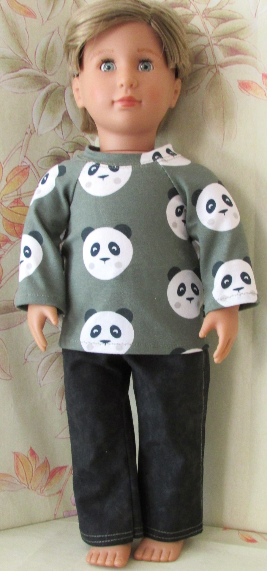 937   Sage Green Panda Face Top and Black Jeans