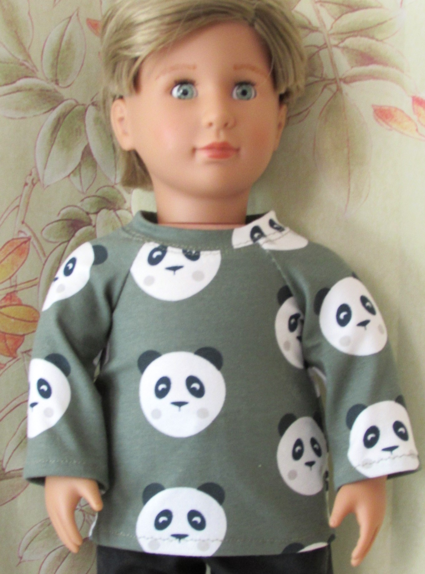 937   Sage Green Panda Face Top and Black Jeans