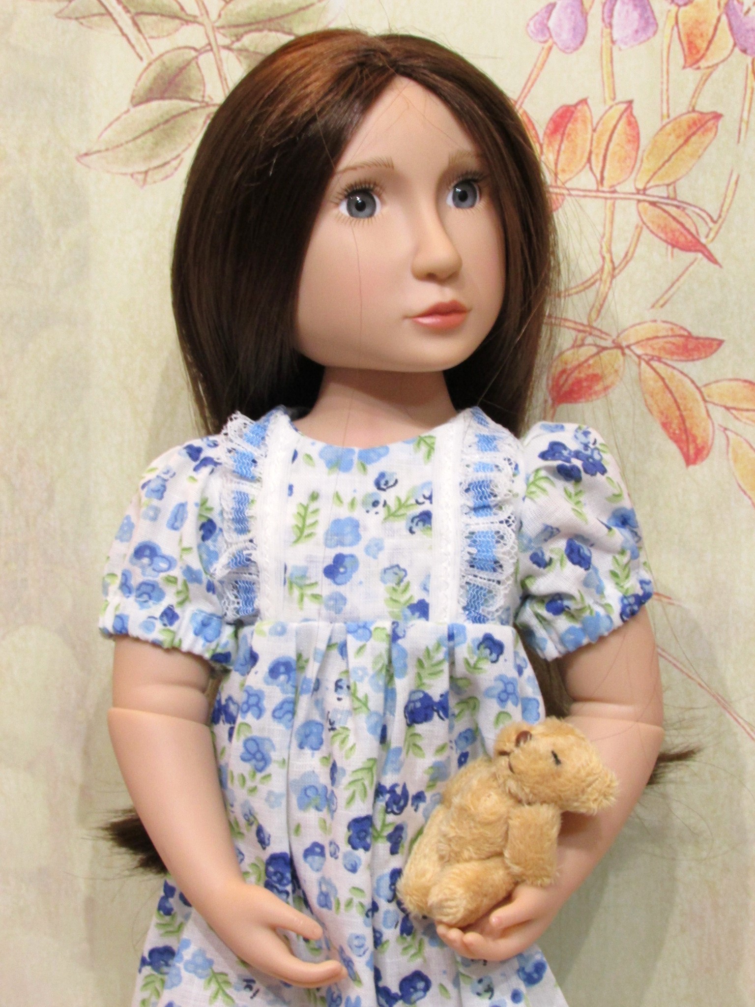 926   Long Blue Flowered Nightdress with a Teddy Bear