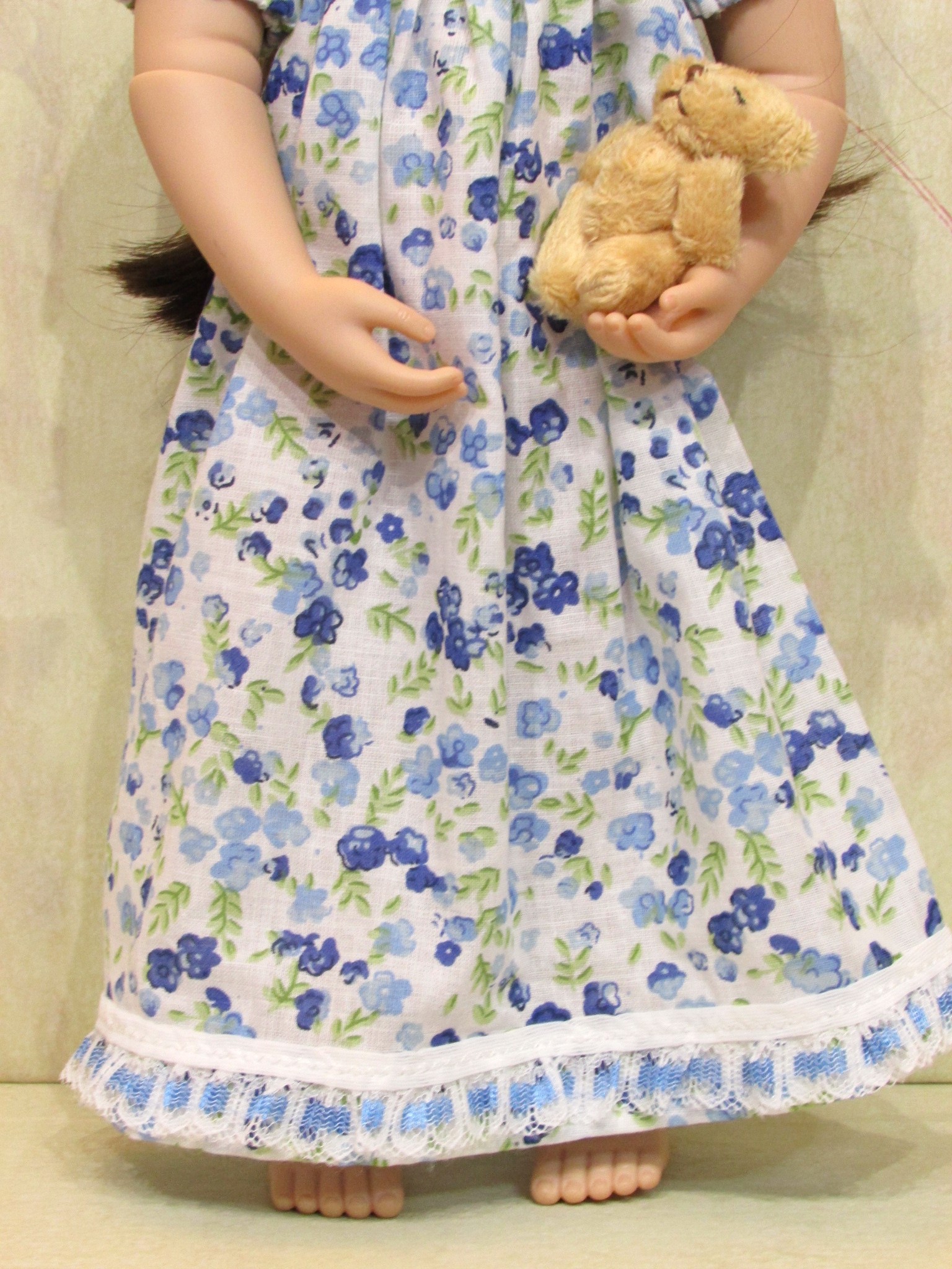 926   Long Blue Flowered Nightdress with a Teddy Bear