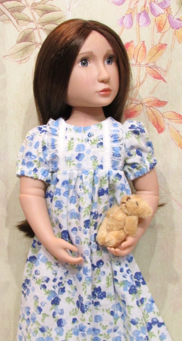 926   Long Blue Flowered Nightdress with a Teddy Bear
