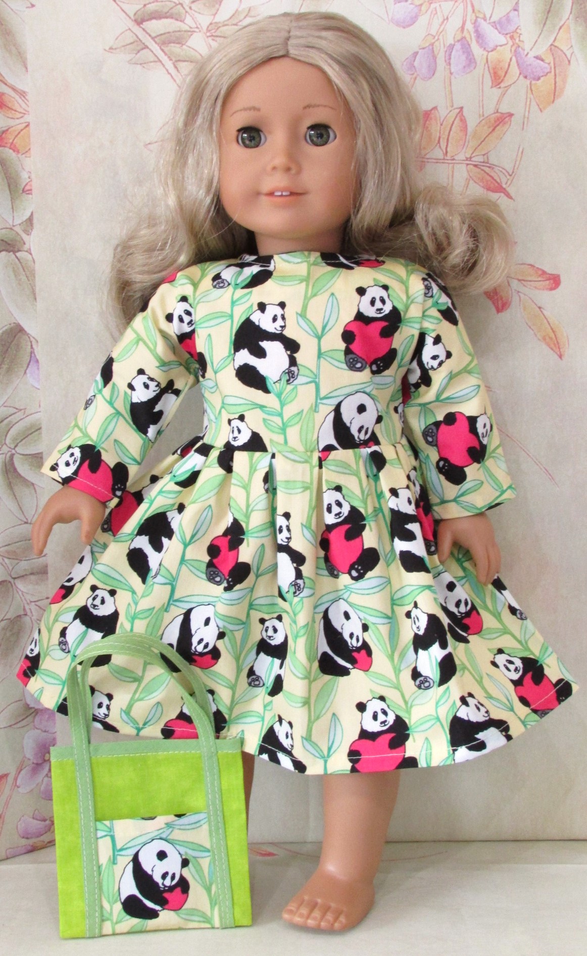911  Pandas with Hearts Long Sleeved Dress, Panda Bag