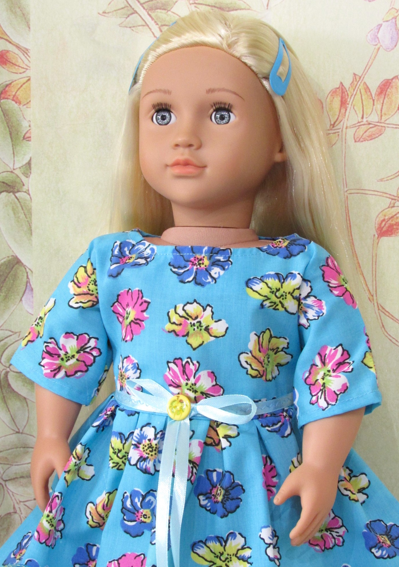 910   Turquoise Flowers Dress, Elephant Bag, 2 hair clips