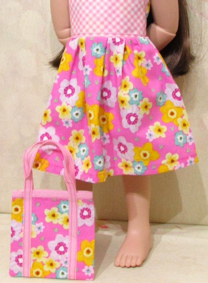 906   Pink Spring Flowers & Gingham Dress with bag 