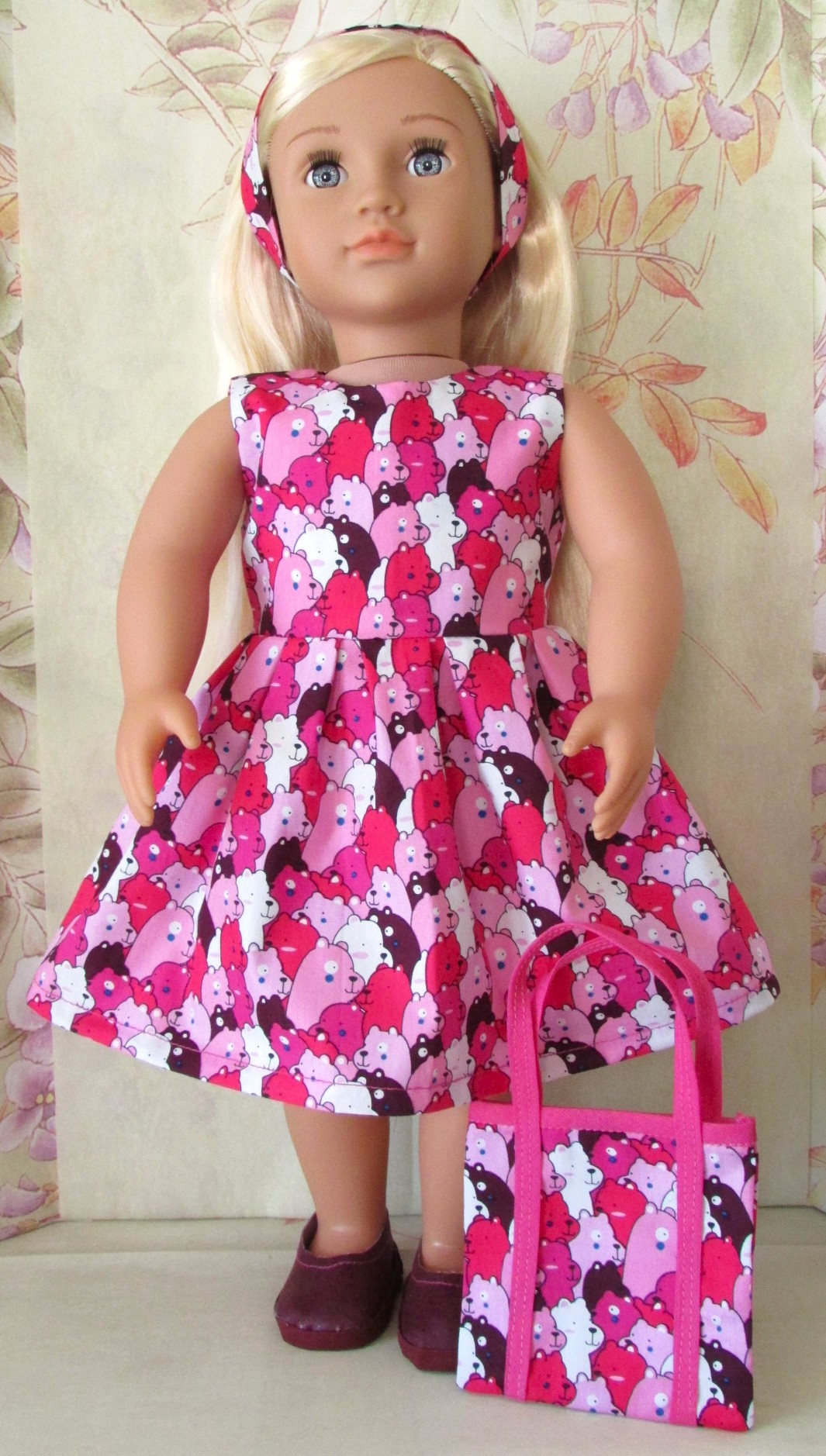 903   Pink Bears Dress, Bag, Headband, Vinyl Shoes