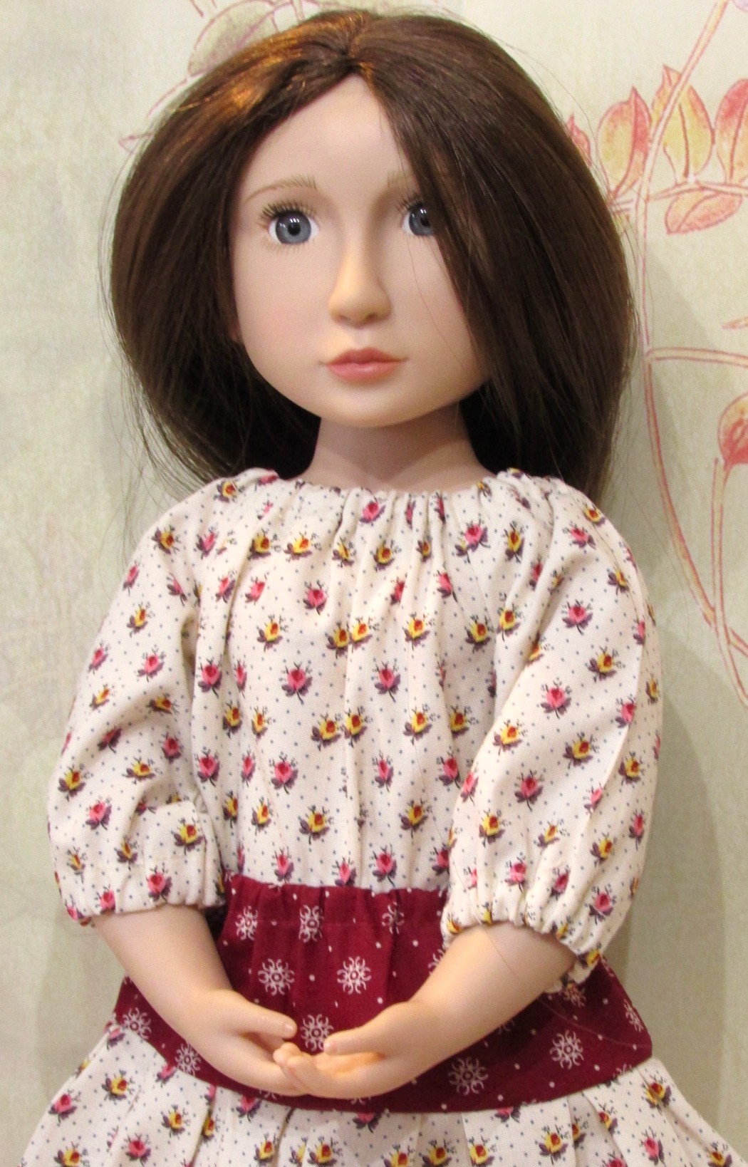 897    Cream Peasant Top, Wine Tiered Skirt, Bag, Shoes
