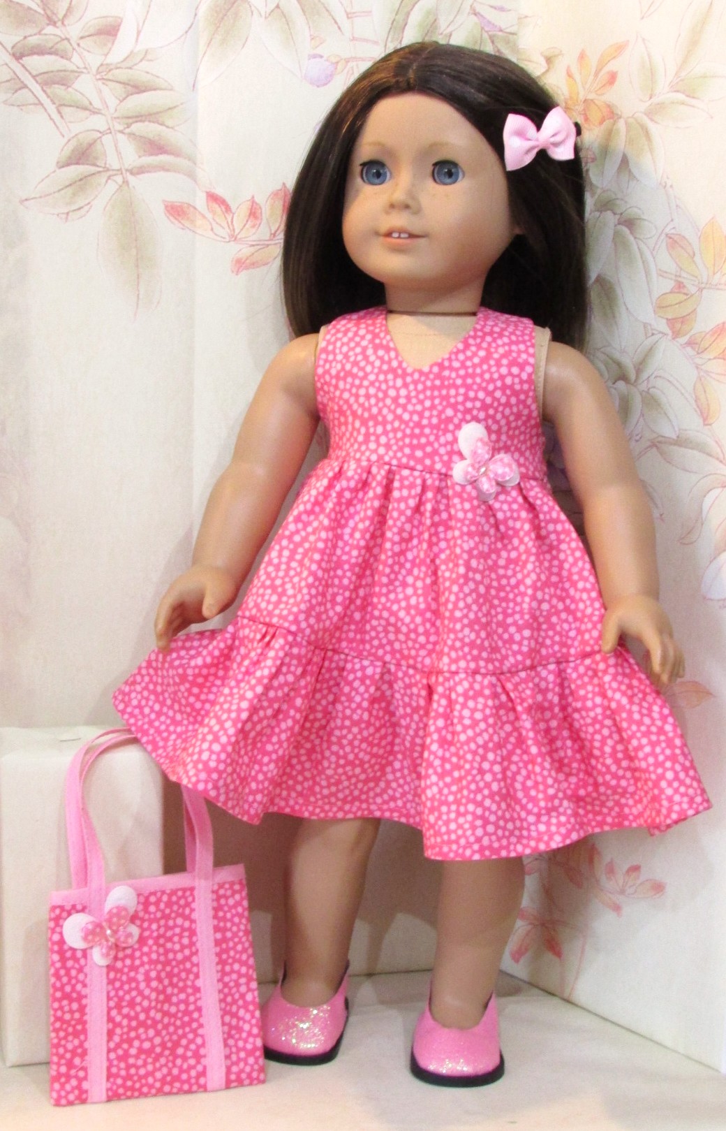 871   Pink Halterneck Dress, Bag, Hair Clip and Pink Glitter Shoes