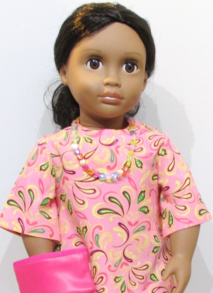 846   Pink Modern Paisley Dress, Shoes & Clutch Bag, Necklace  