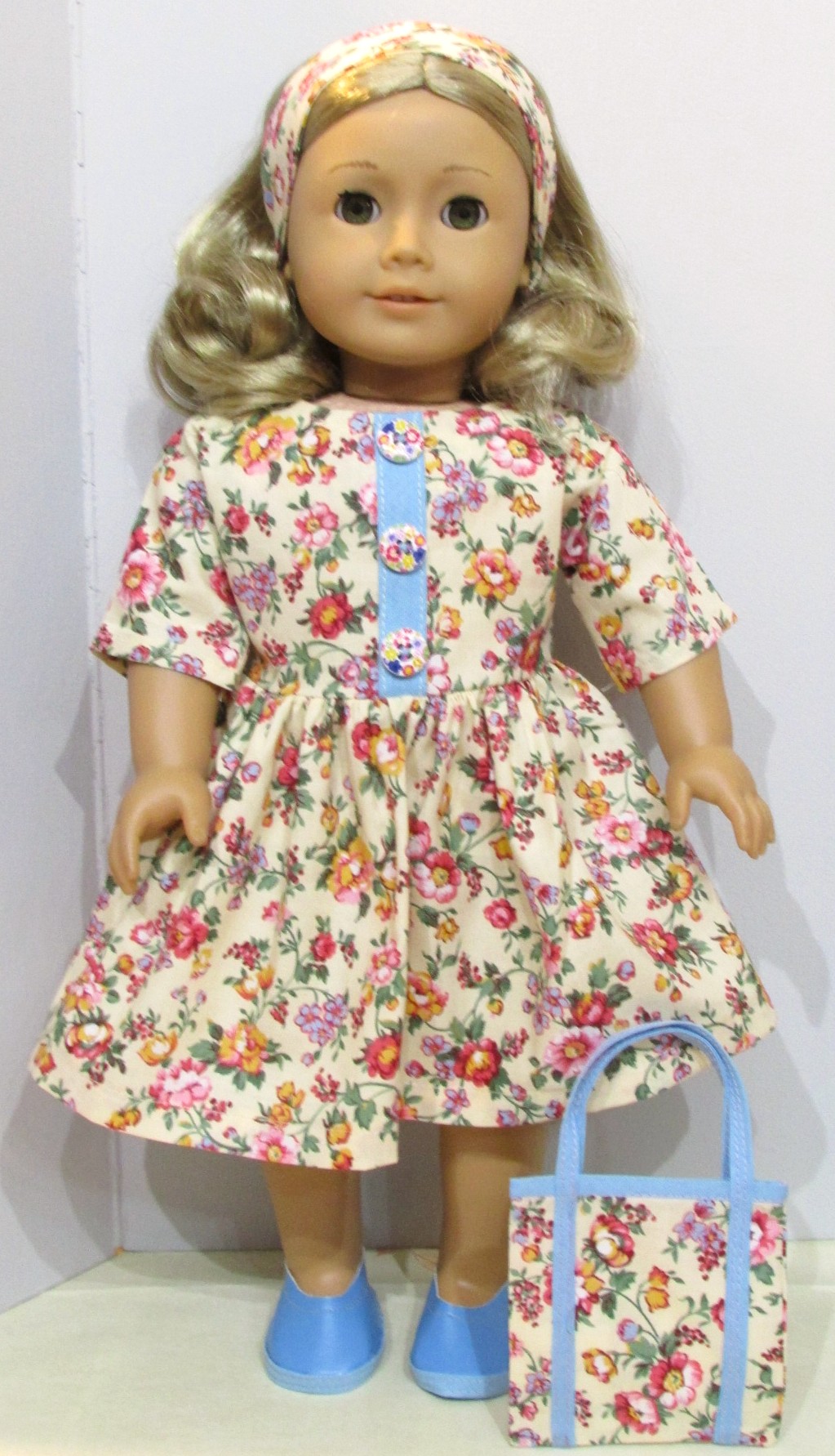 843   Little Flowers Dress, Blue Shoes, Bag, Headband