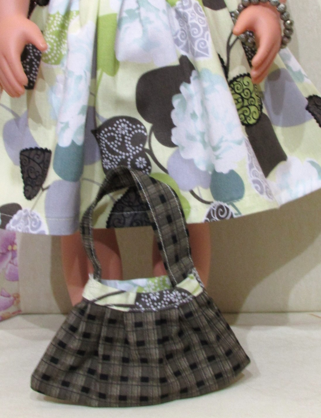 855   Lime Leaf & Flower Dress, Bag, Hair Slide, Bracelet