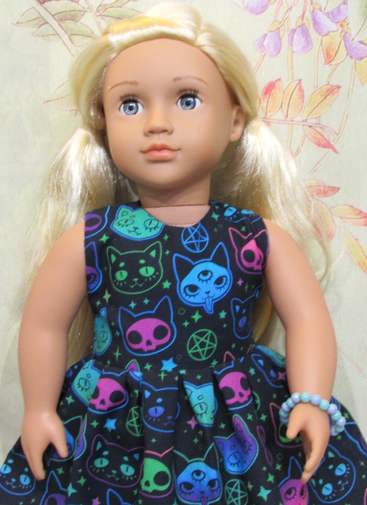 852 Halloween Neon Cats Dress, bag, bracelet