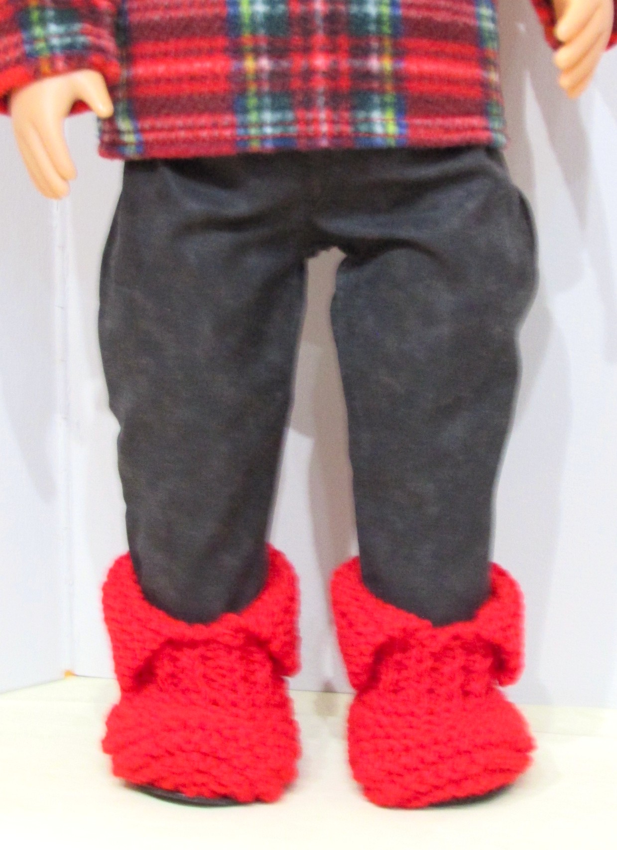 849   Tartan Fleece Top, Hat, Black Jeans and Red Snow Boots