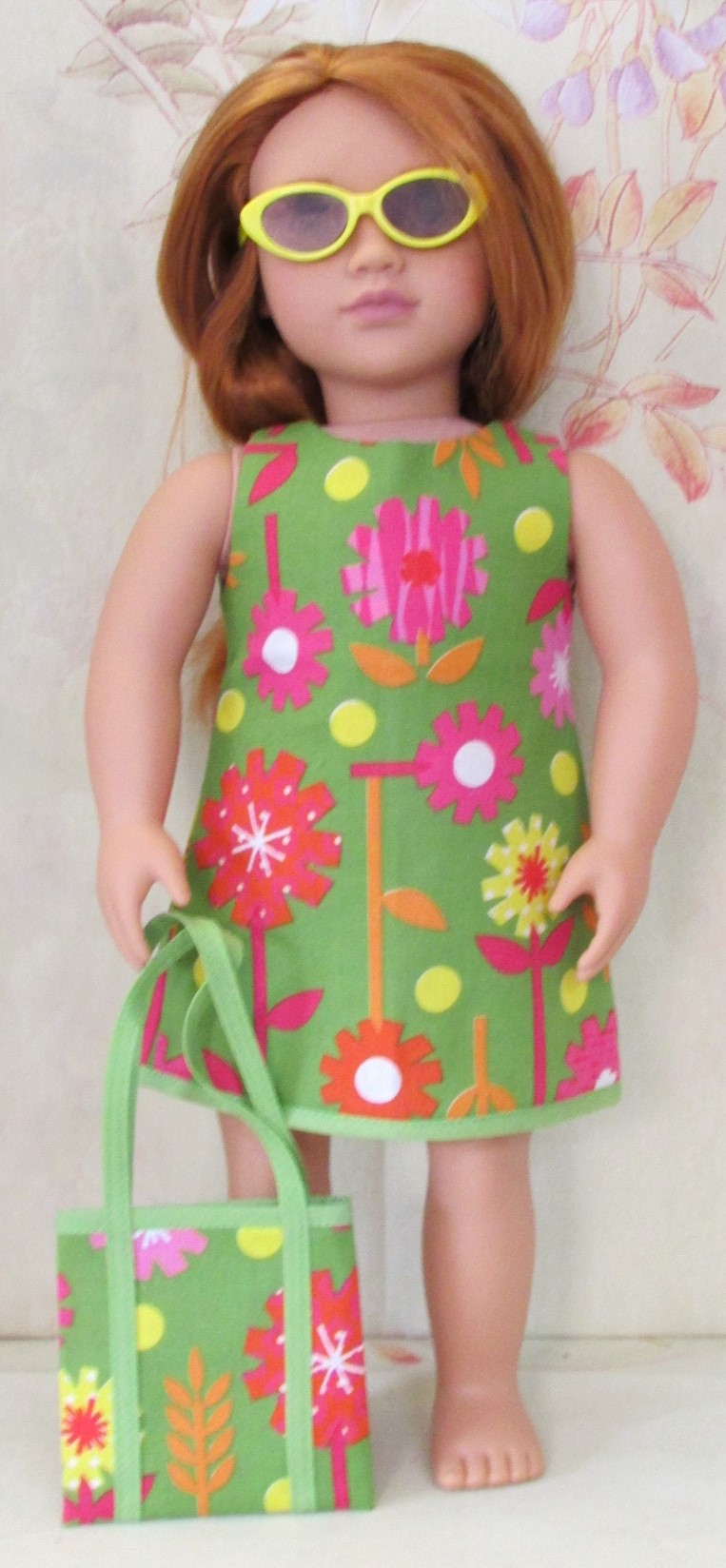 859   Mod Shift Dress in Green, Shoulder Bag, Sunglasses