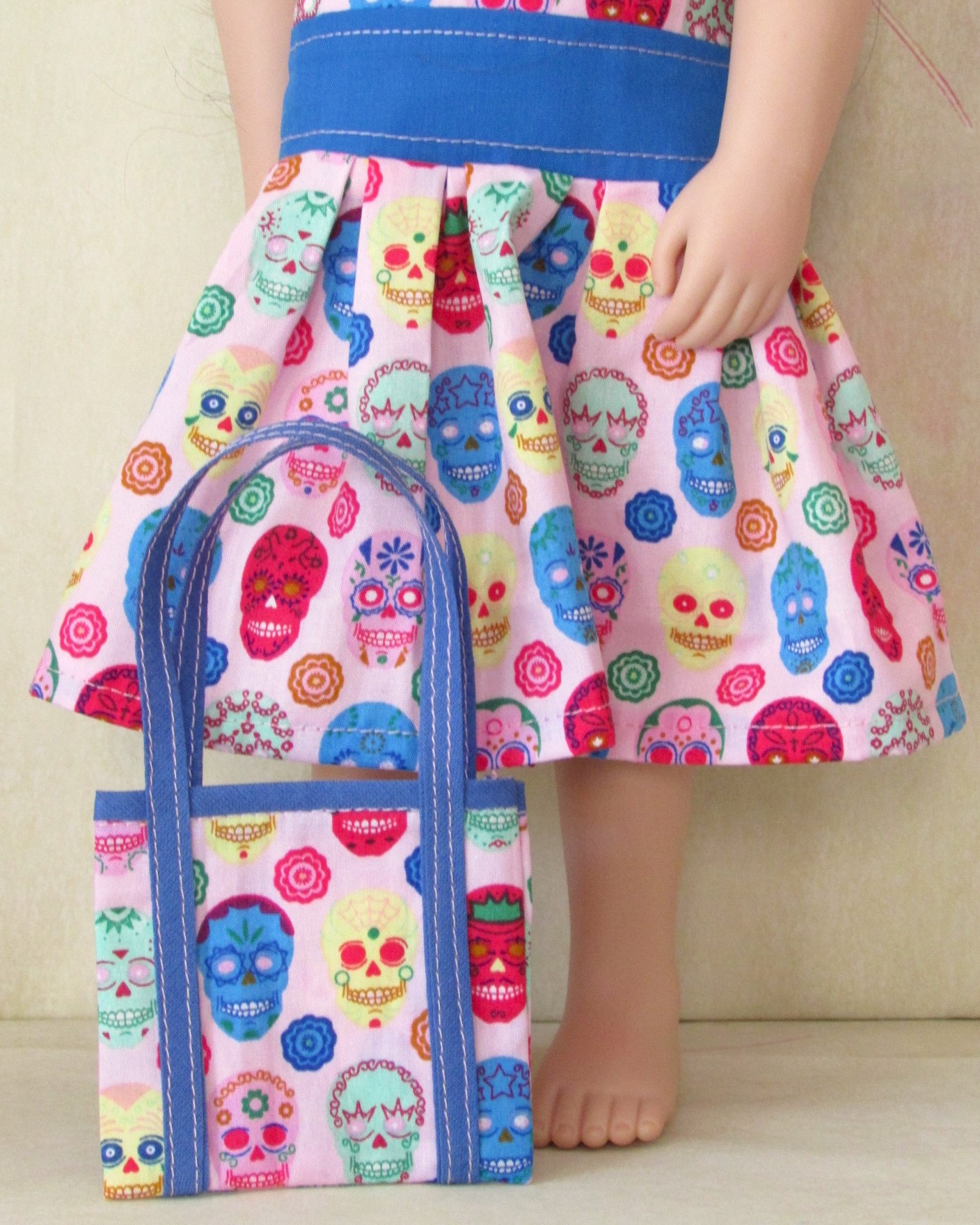 851    Halloween Pink Sugar Skulls Dress and Bag