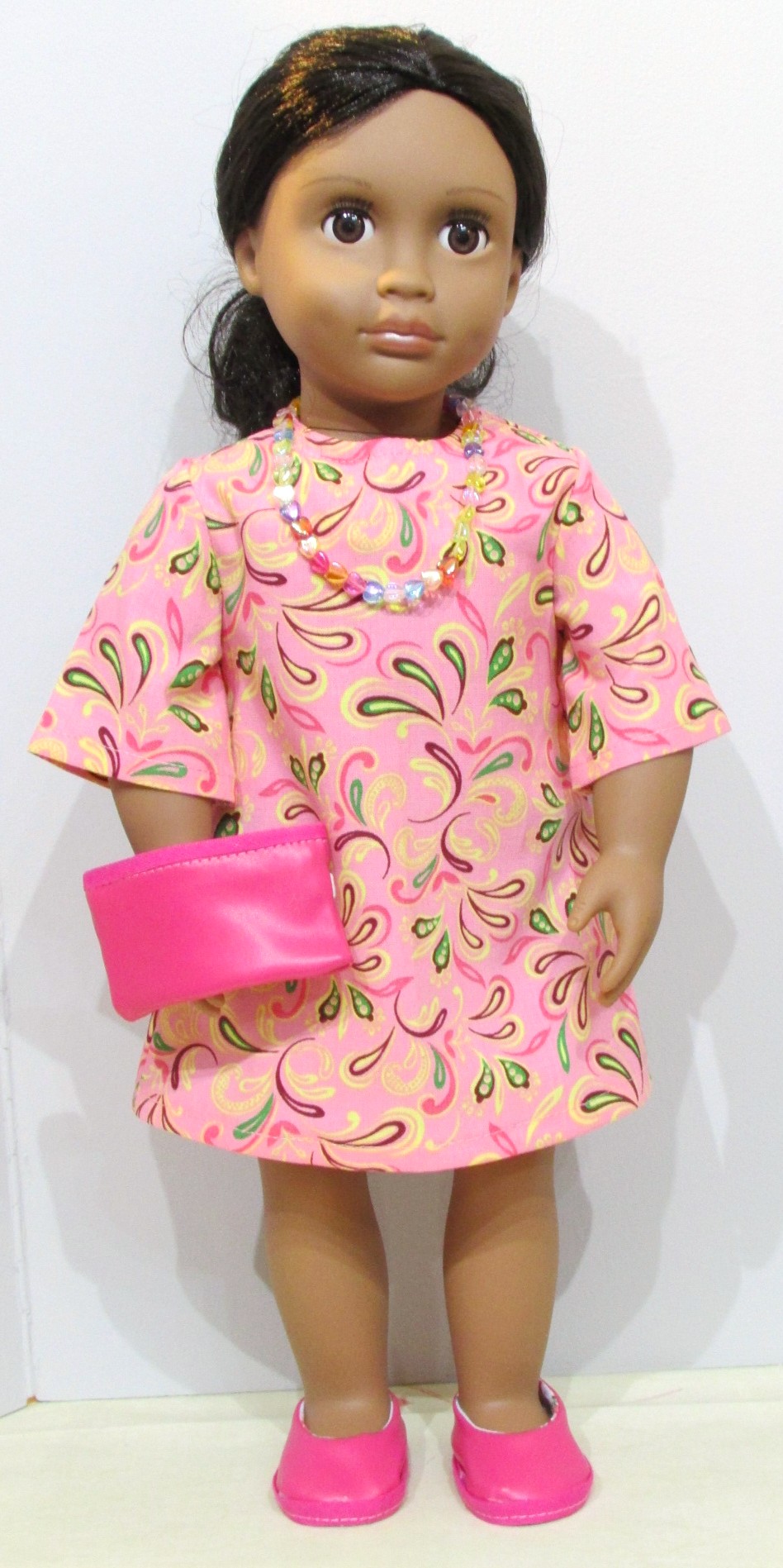 846   Pink Modern Paisley Dress, Shoes & Clutch Bag, Necklace  