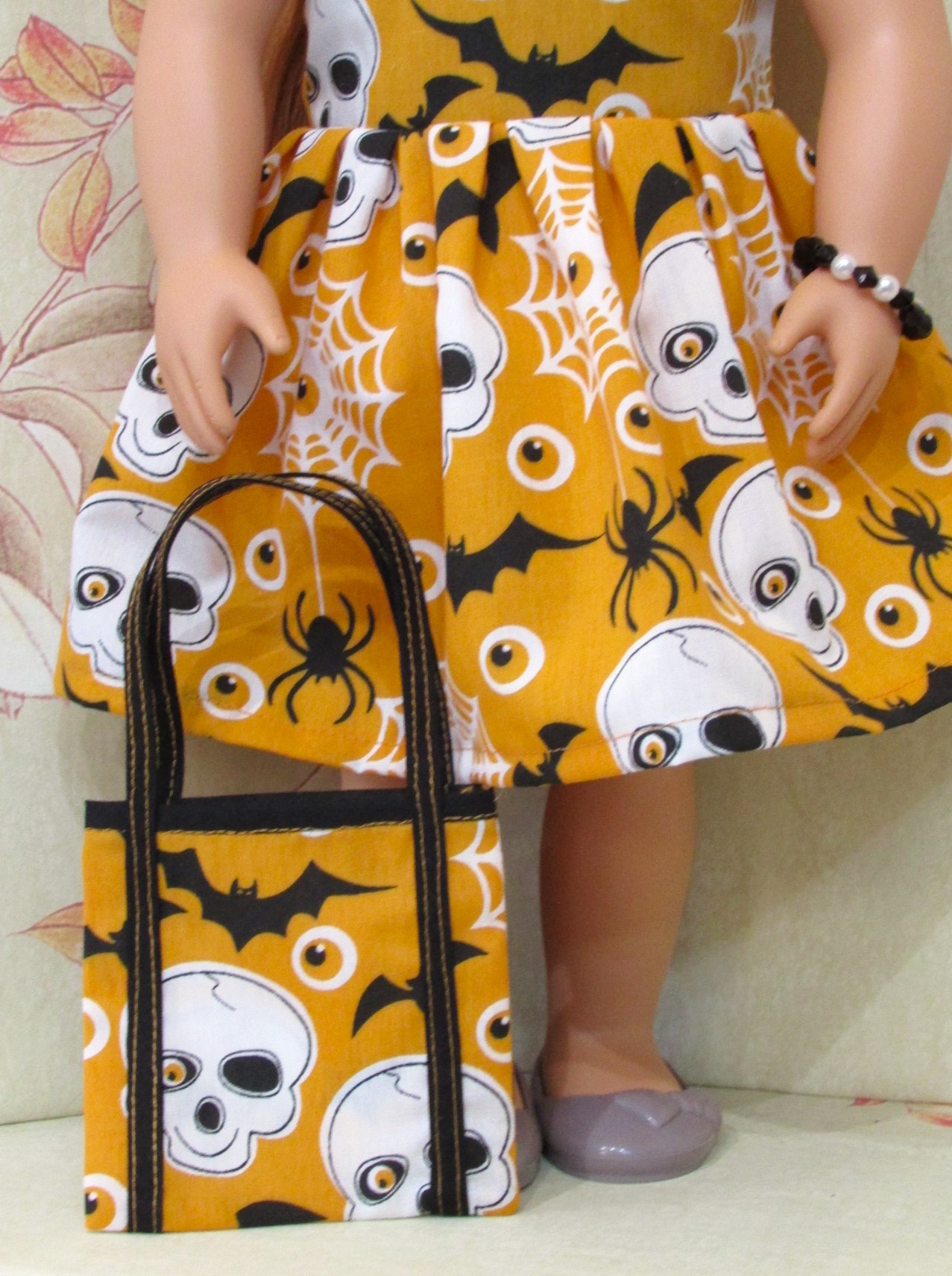 854    Halloween Black & Orange Dress, bag, bracelet