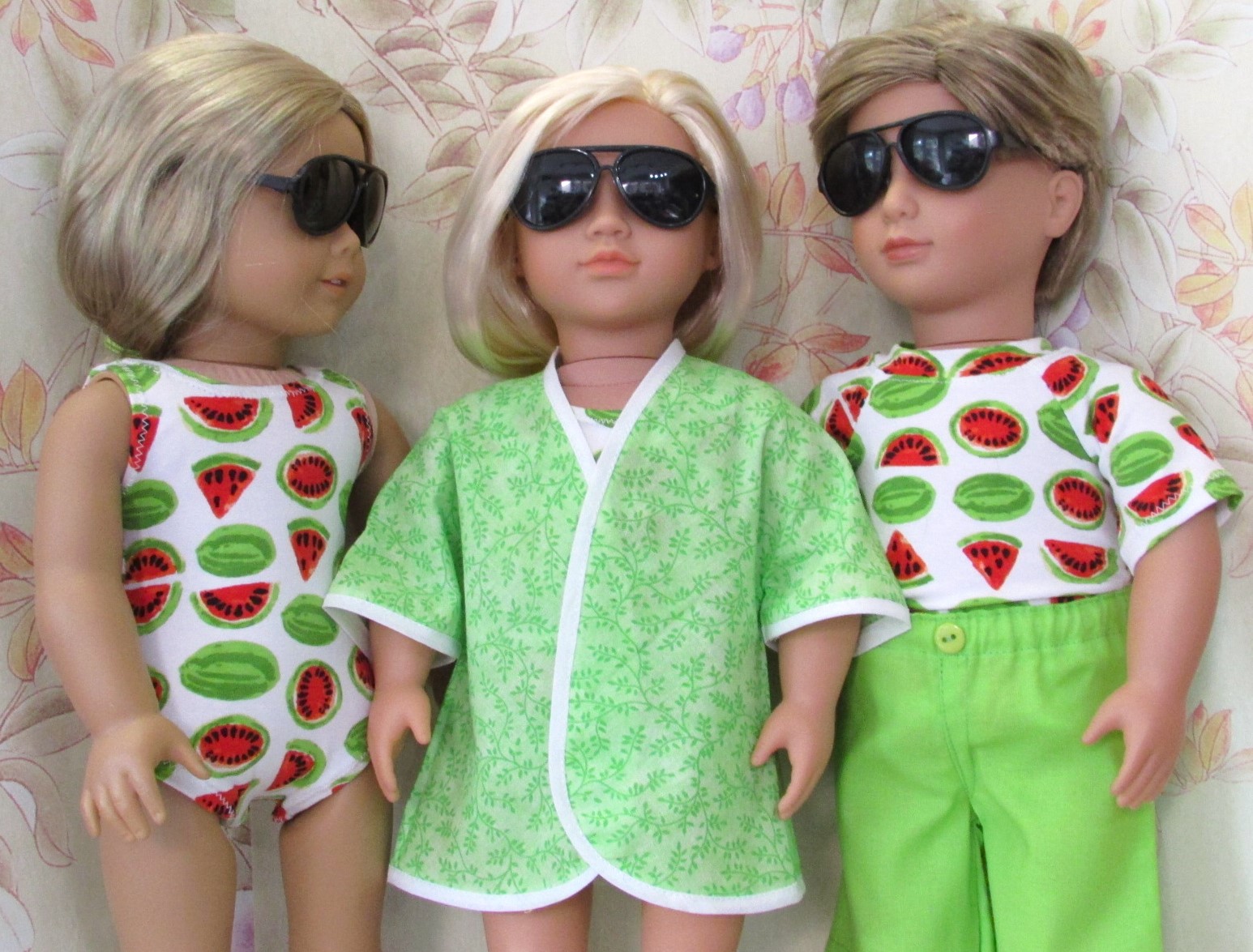 862   Watermelon Swimsuit, Lime Green Cover-Up Jacket & Aviator Style Sunglasses