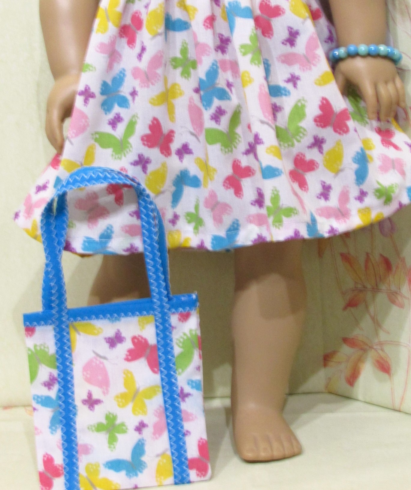 856   Butterfly Patterned Dress, Bag, Bracelet