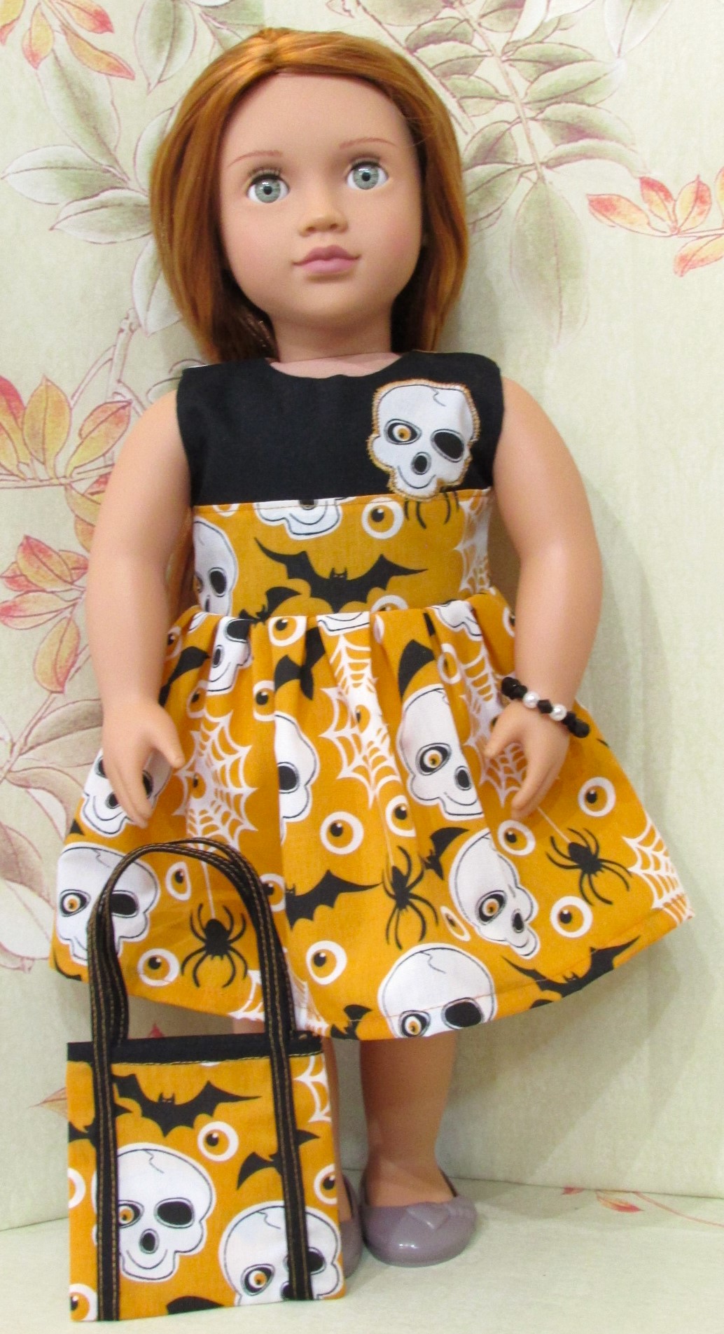 854    Halloween Black & Orange Dress, bag, bracelet