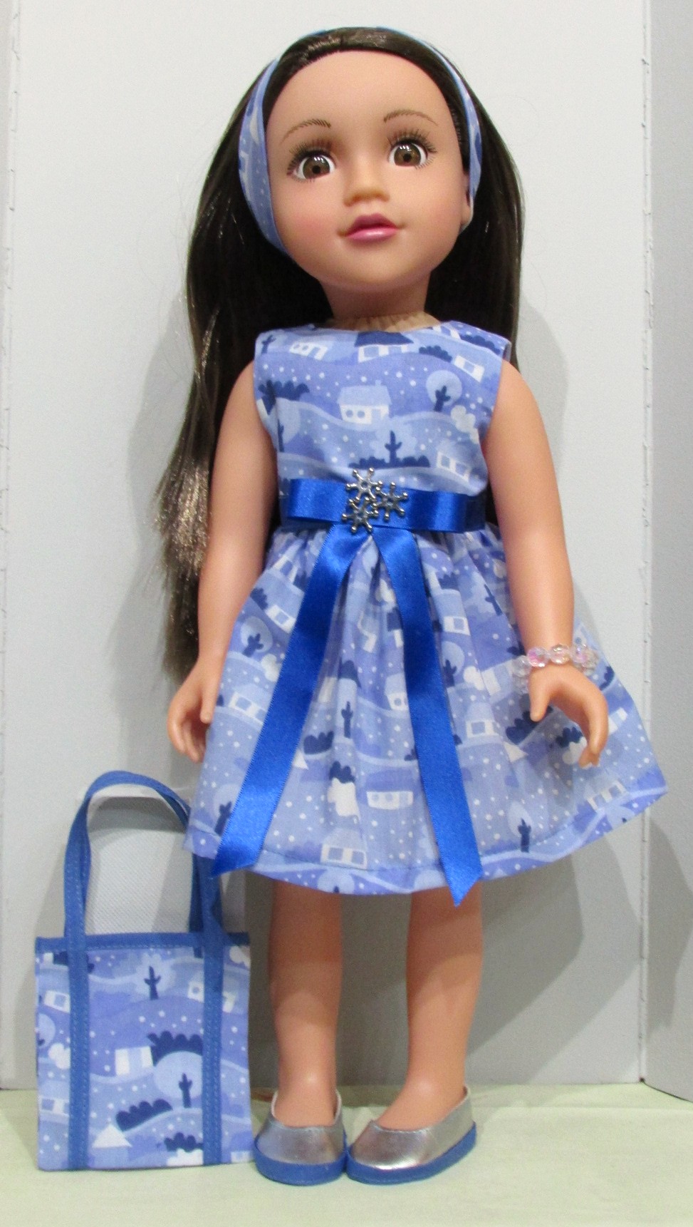 838     Snowy Night Christmas Dress, bag, bracelet, headband & shoes