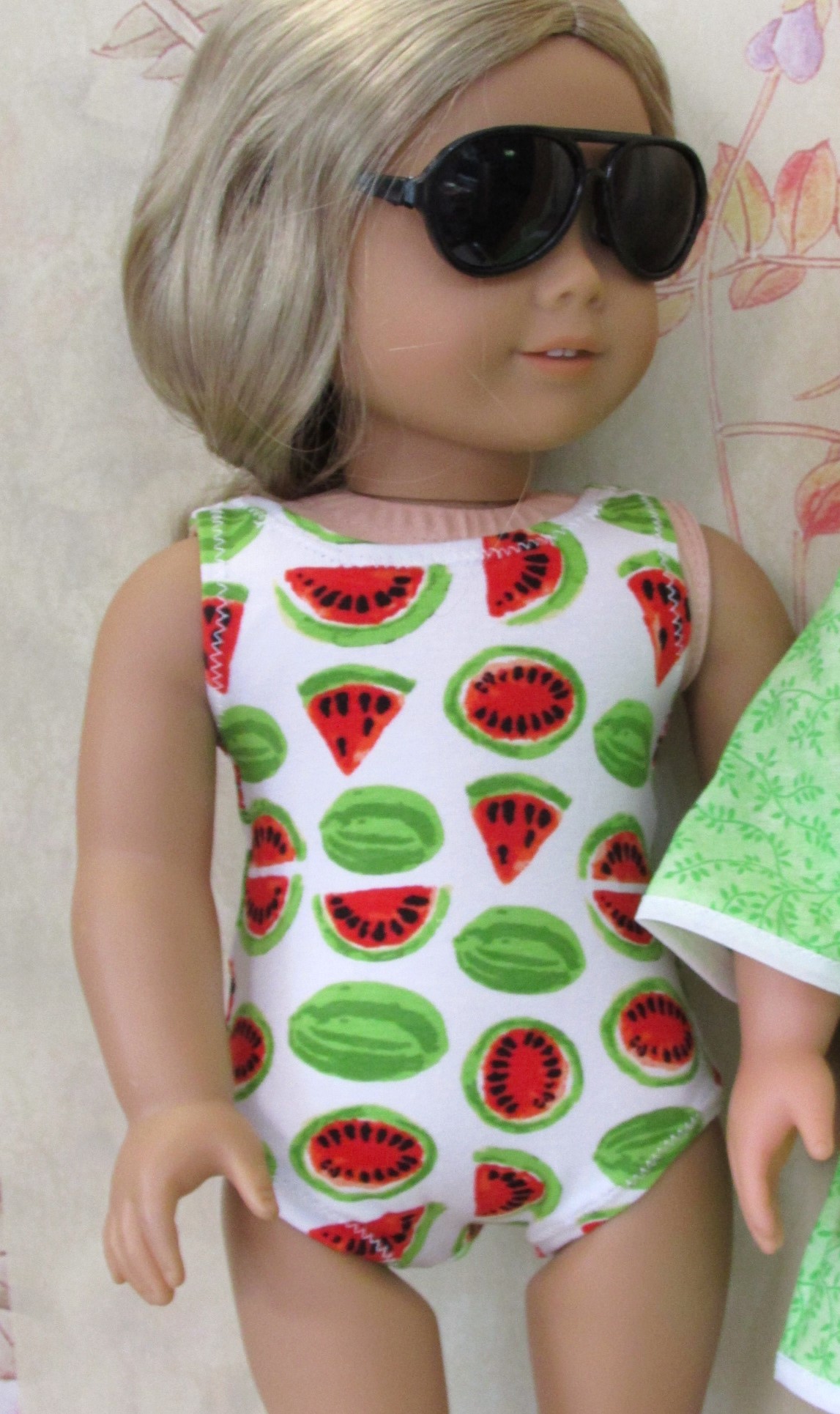 862   Watermelon Swimsuit, Lime Green Cover-Up Jacket & Aviator Style Sunglasses