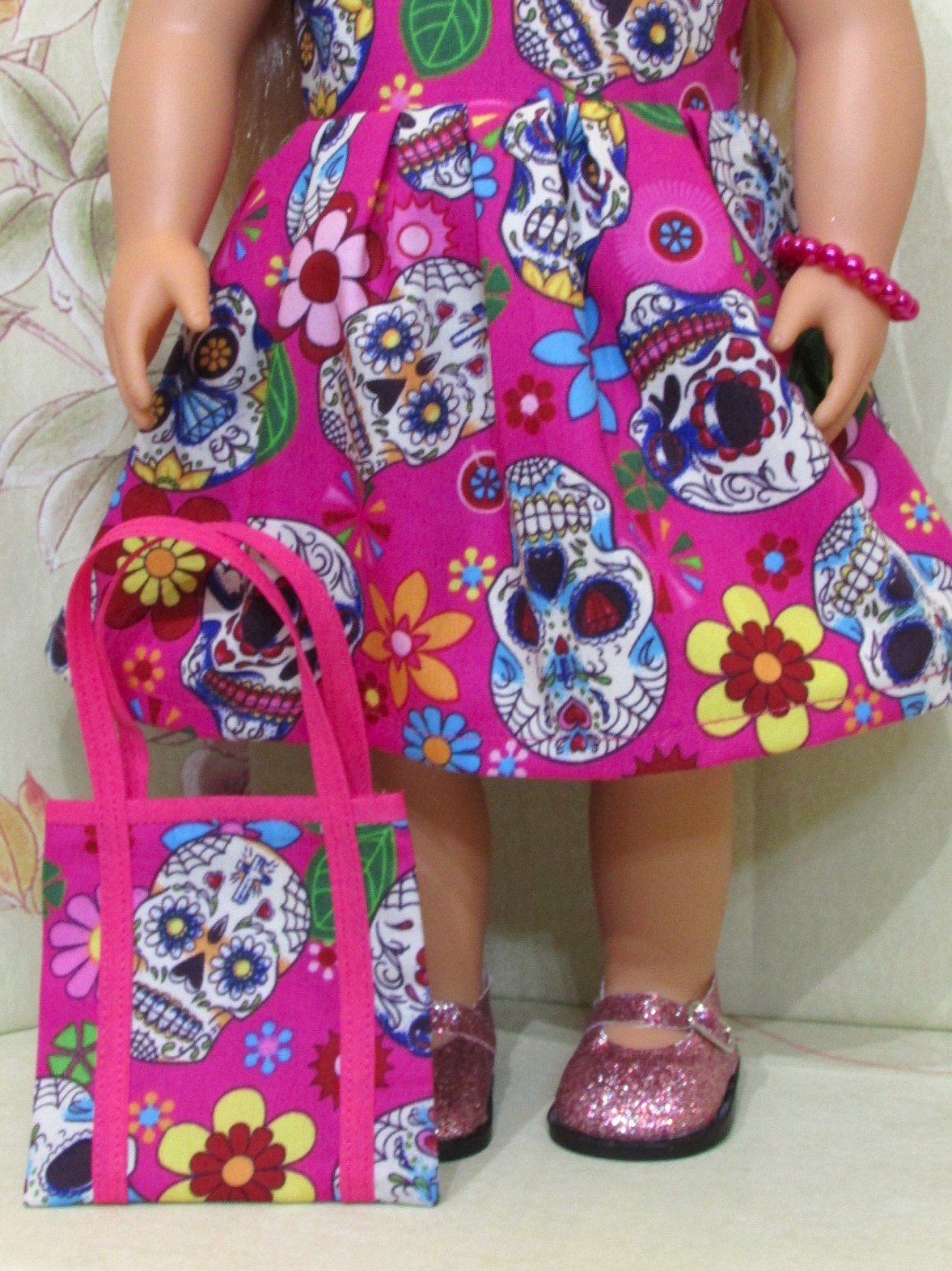 853   Day of the Dead Sugar Skulls Dress, bag, bracelet