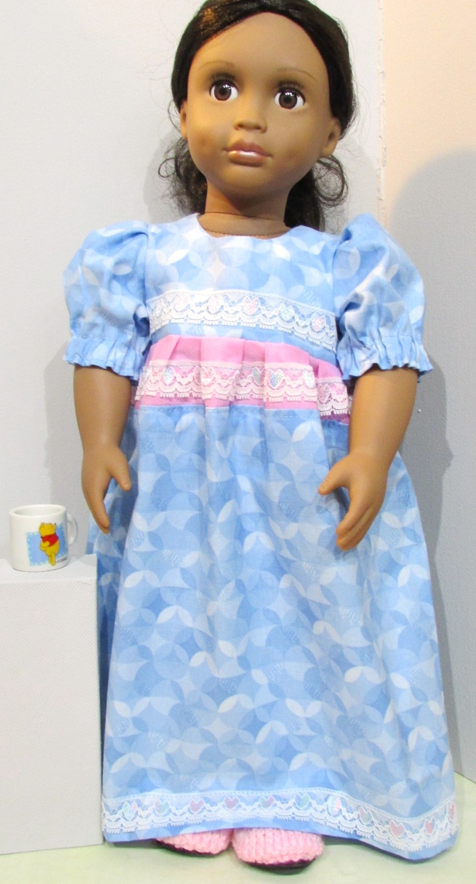 845    Long Blue & Pink Nightie, pale pink slippers, mug