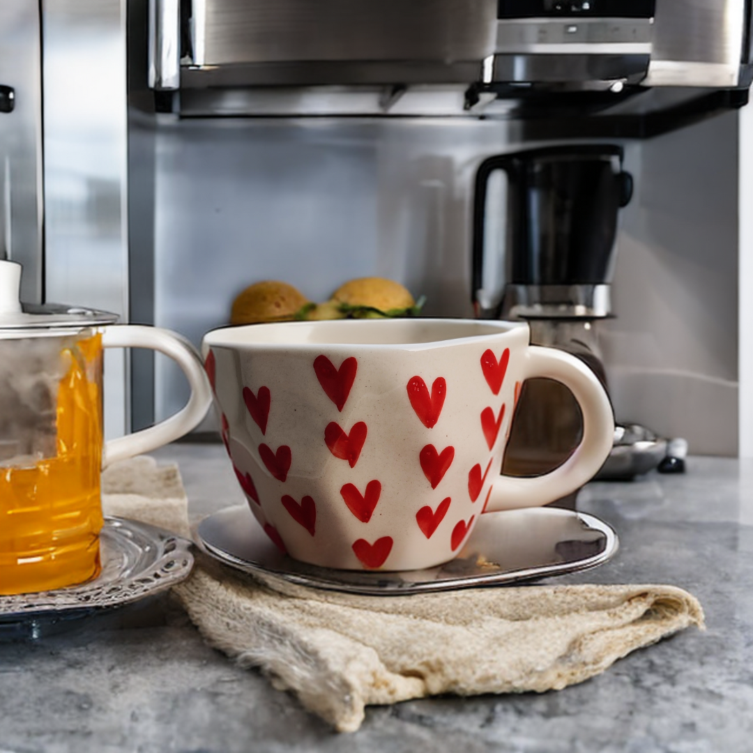 Heart Print Coffee Mug/Tea Cup Set of 2