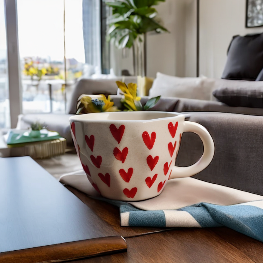 Heart Print Coffee Mug/Tea Cup Set of 2