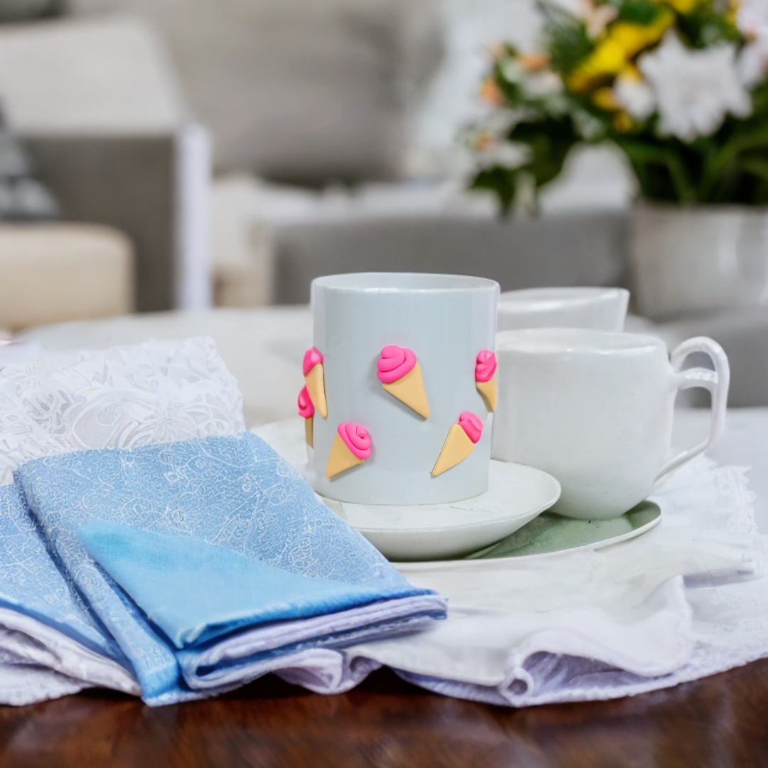 Ceramic Coffee Mug with Ice-Cream Clay Design