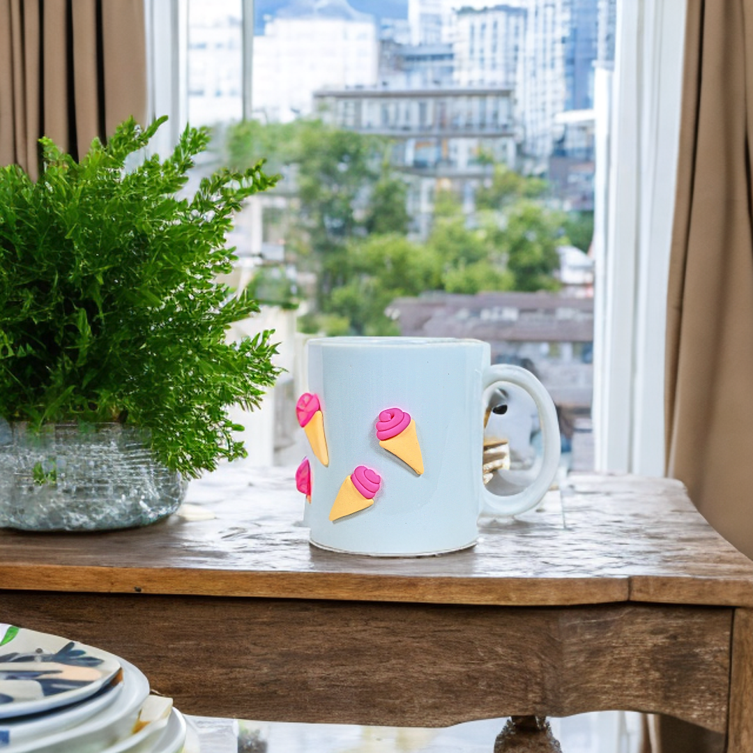 Ceramic Coffee Mug with Ice-Cream Clay Design