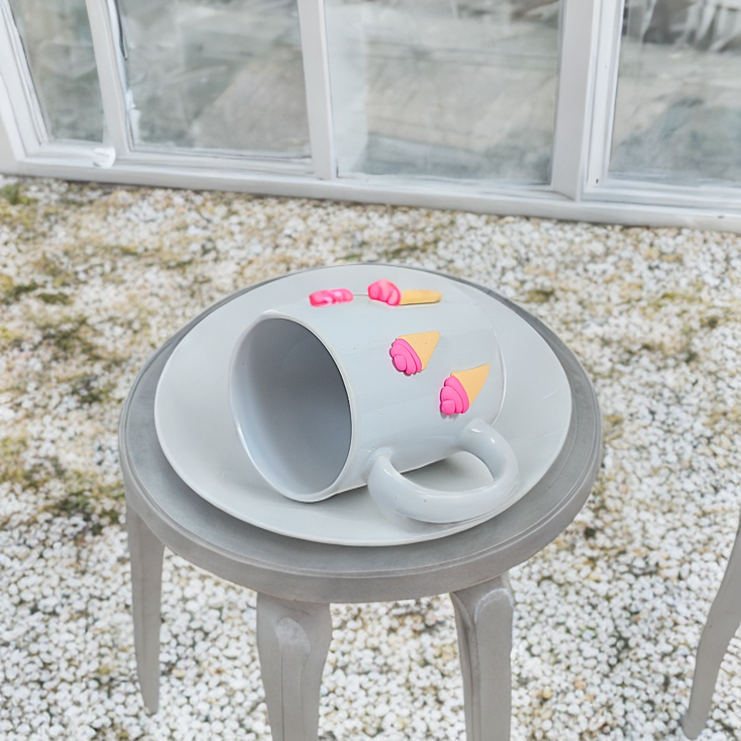 Ceramic Coffee Mug with Ice-Cream Clay Design