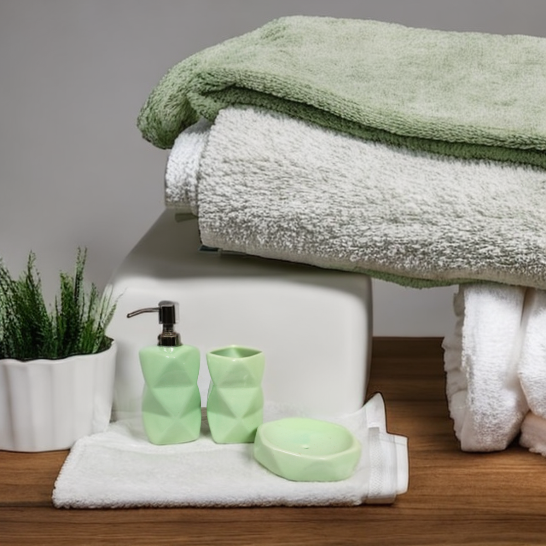 Diamond Cut Ceramic Bath Set (Green)