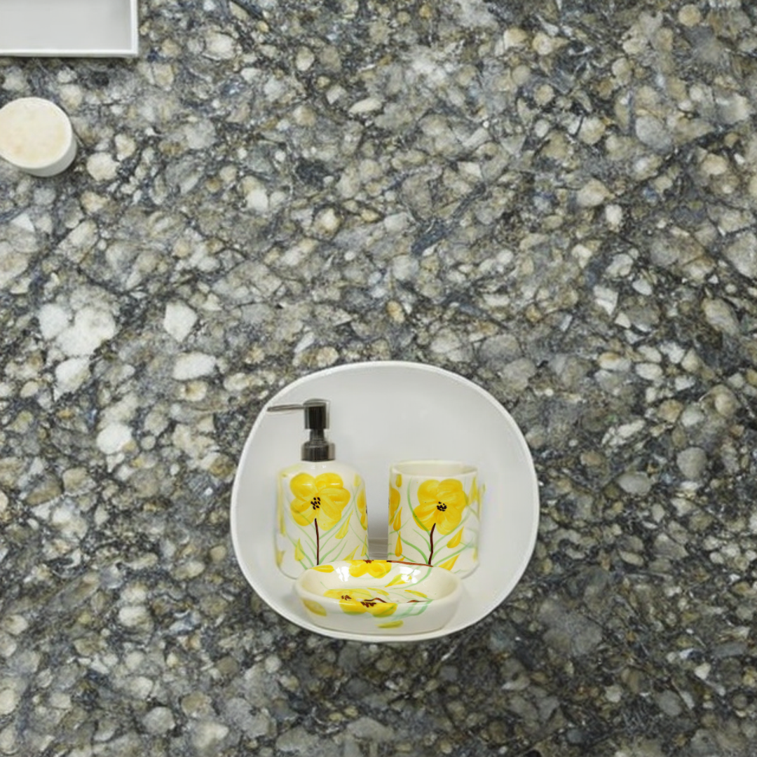 Handmade Yellow Flower Ceramic Bath Set