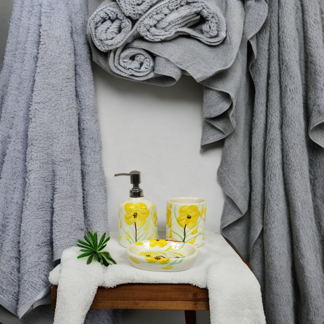 Handmade Yellow Flower Ceramic Bath Set