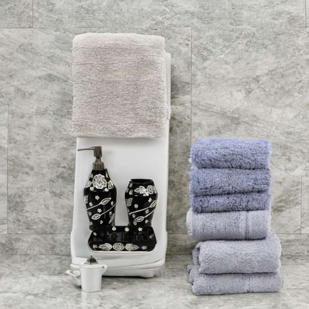 Black Leaf Print Ceramic Bath Set