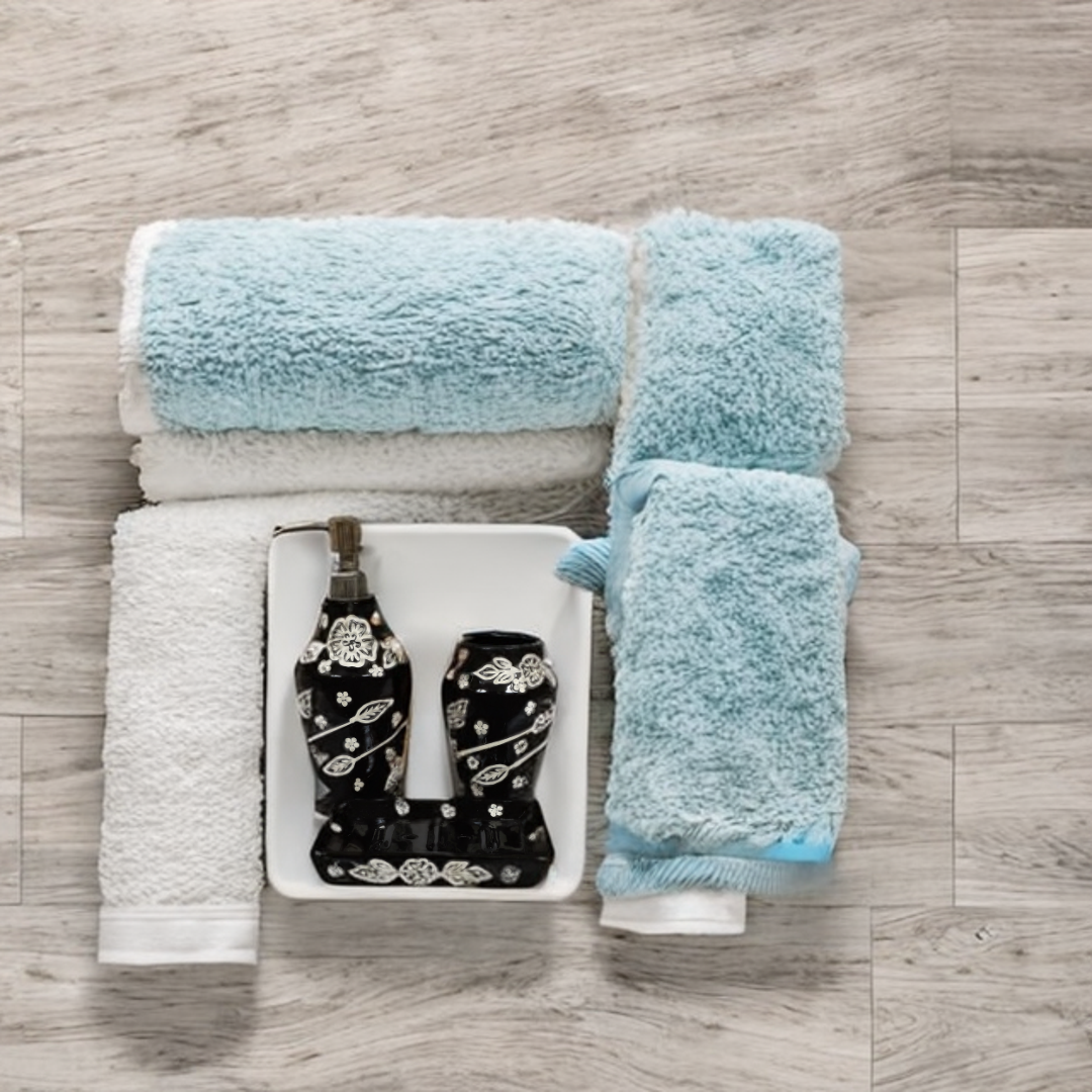 Black Leaf Print Ceramic Bath Set