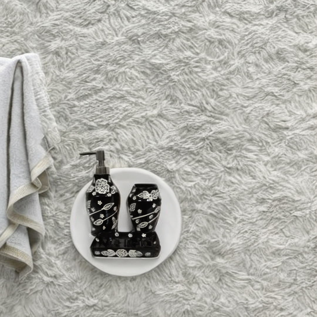 Black Leaf Print Ceramic Bath Set