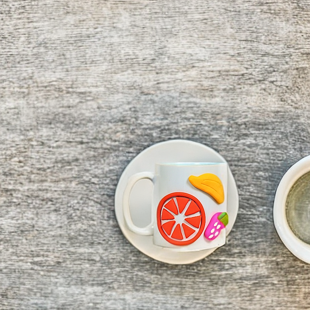 Ceramic Coffee Mug with Fruit Clay Design
