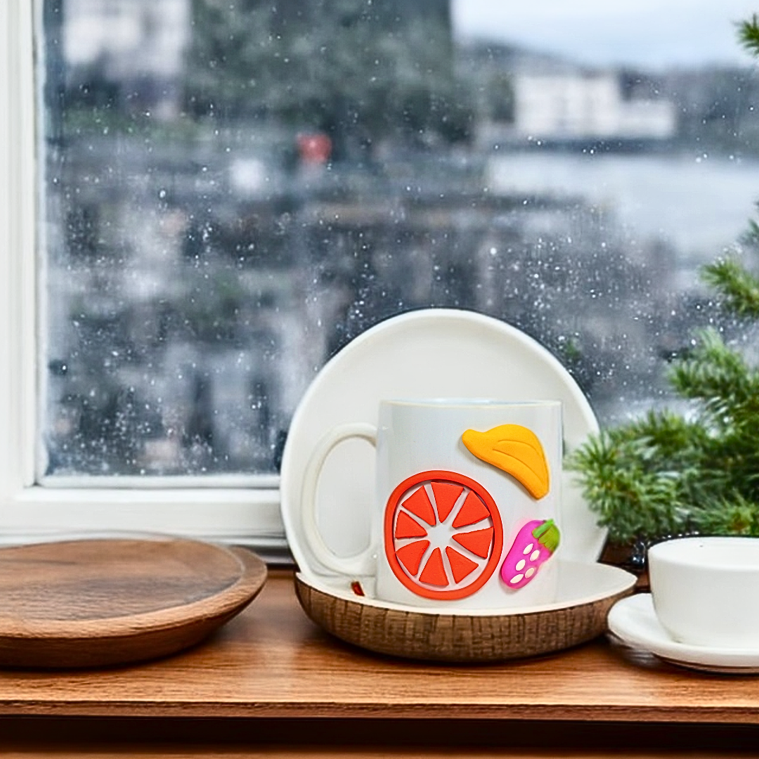 Ceramic Coffee Mug with Fruit Clay Design