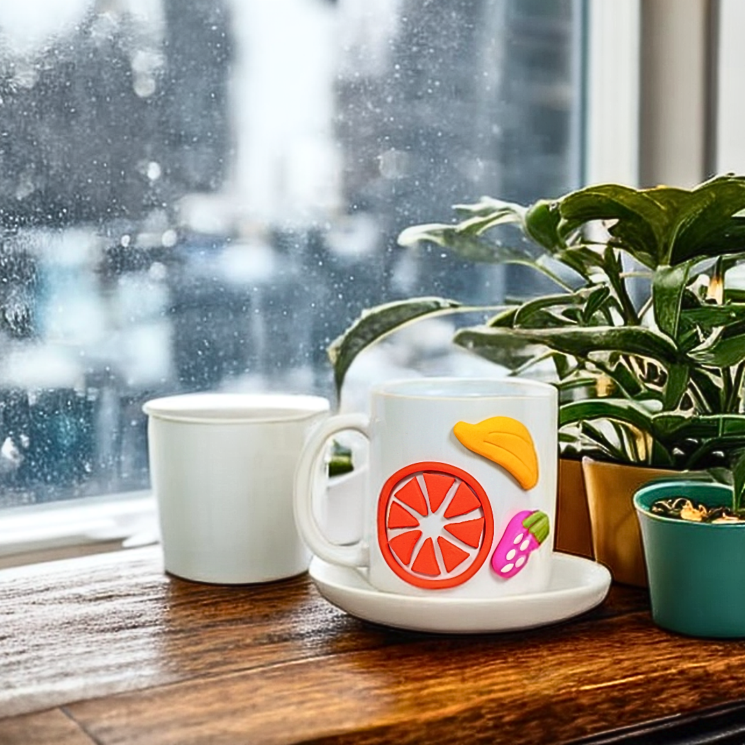 Ceramic Coffee Mug with Fruit Clay Design