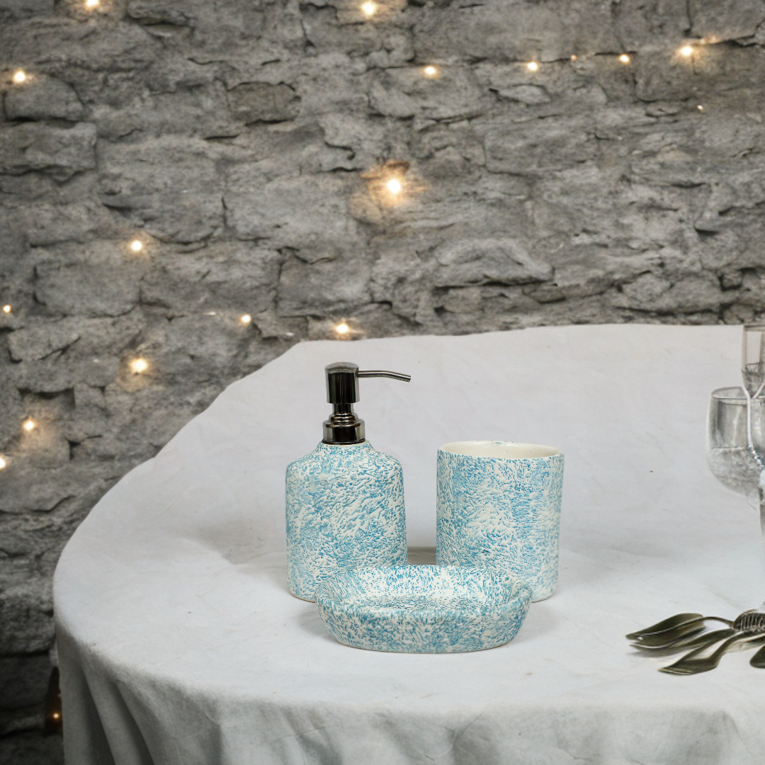 Blue Glazed Ceramic Bath Set