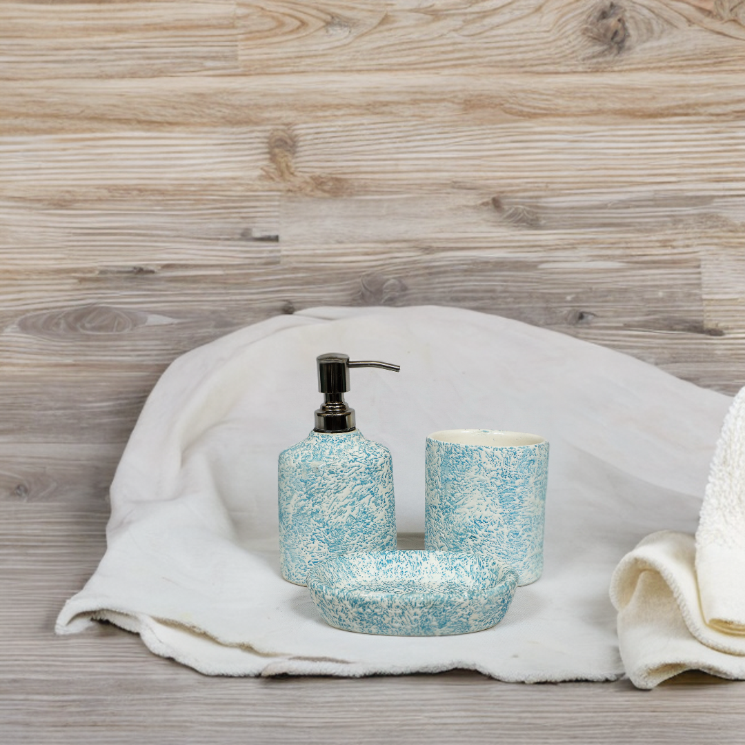 Blue Glazed Ceramic Bath Set