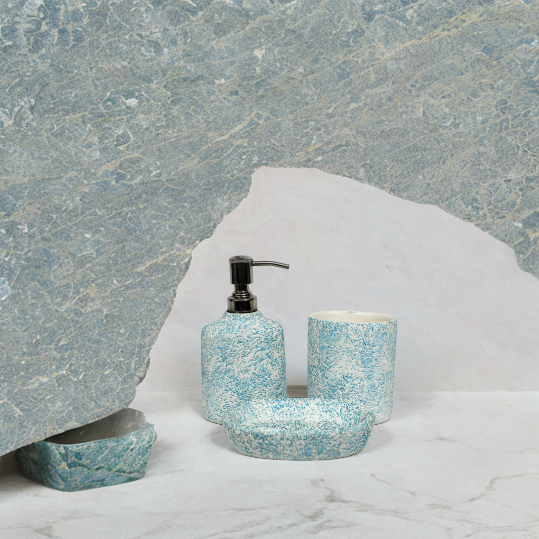 Blue Glazed Ceramic Bath Set